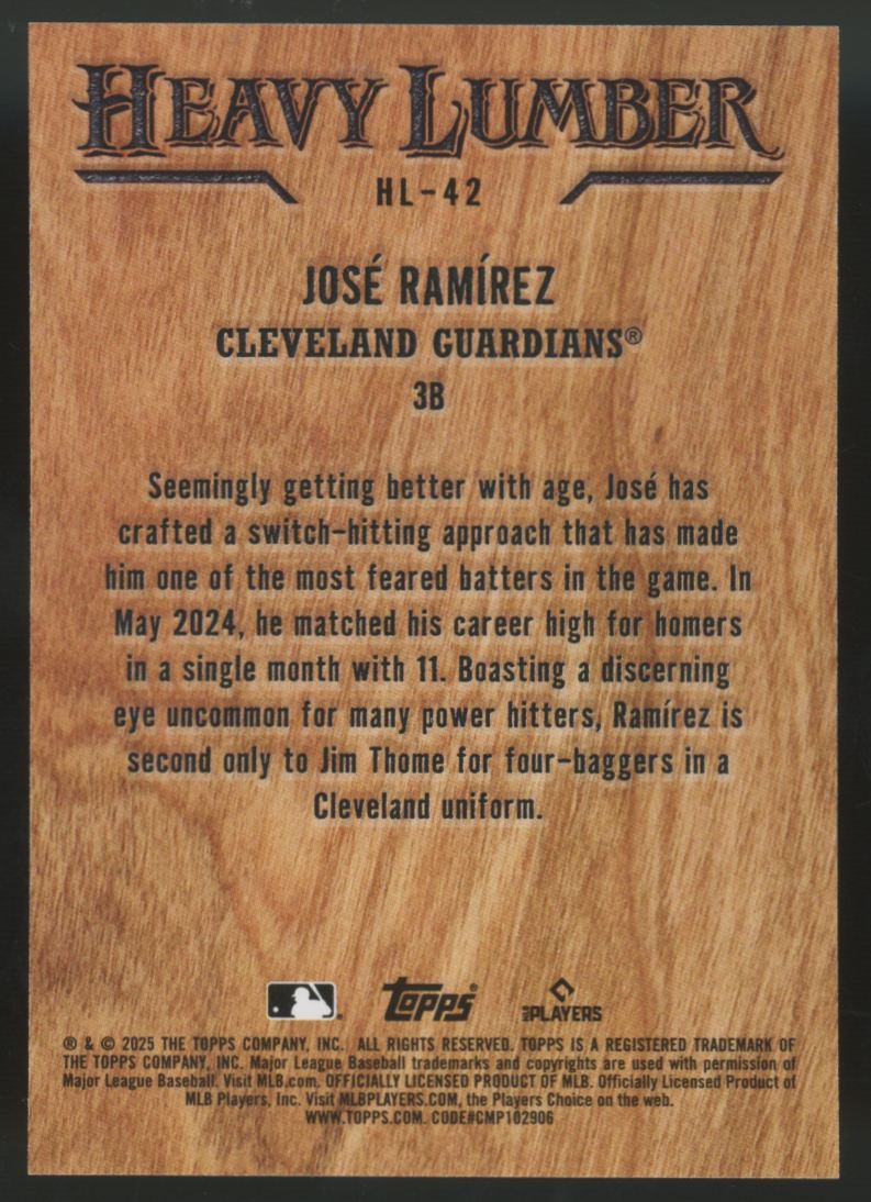 2025 Topps Series Two Jose Ramirez Heavy Lumber SSP #HL-42