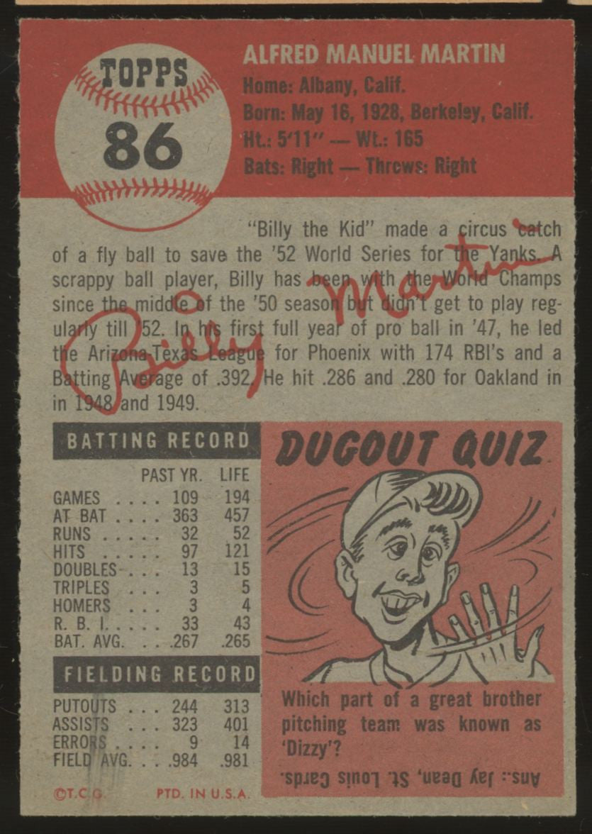 1953 Topps Billy Martin #86 EX+