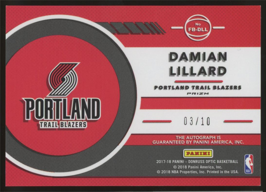 2017-18 Donruss Optic Damian Lillard Fast Break Signatures Auto Gold /10 #FB-DLL