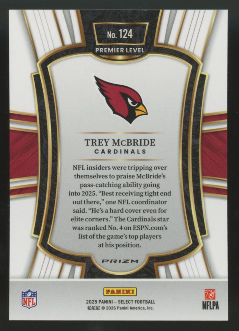 2025 Select Trey McBride Premier Level Zebra Shock Prizm SSP #124