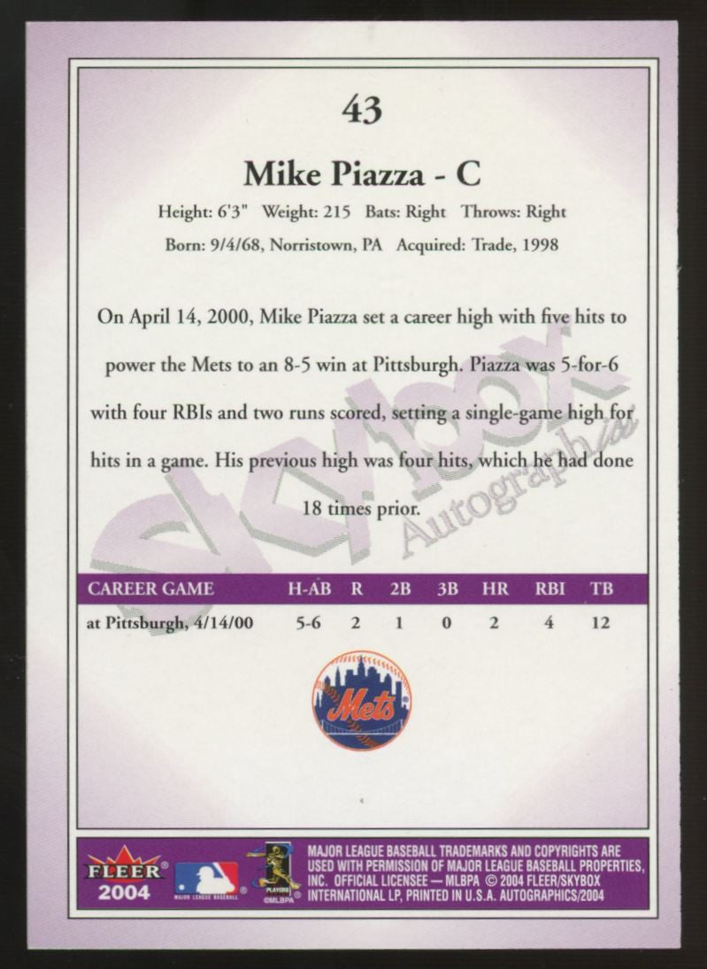 2004 Fleer Skybox Autographics Mike Piazza Purple #43