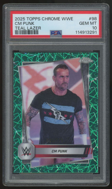 2025 Topps Chrome WWE CM Punk Teal Lazer /175 #98 PSA 10