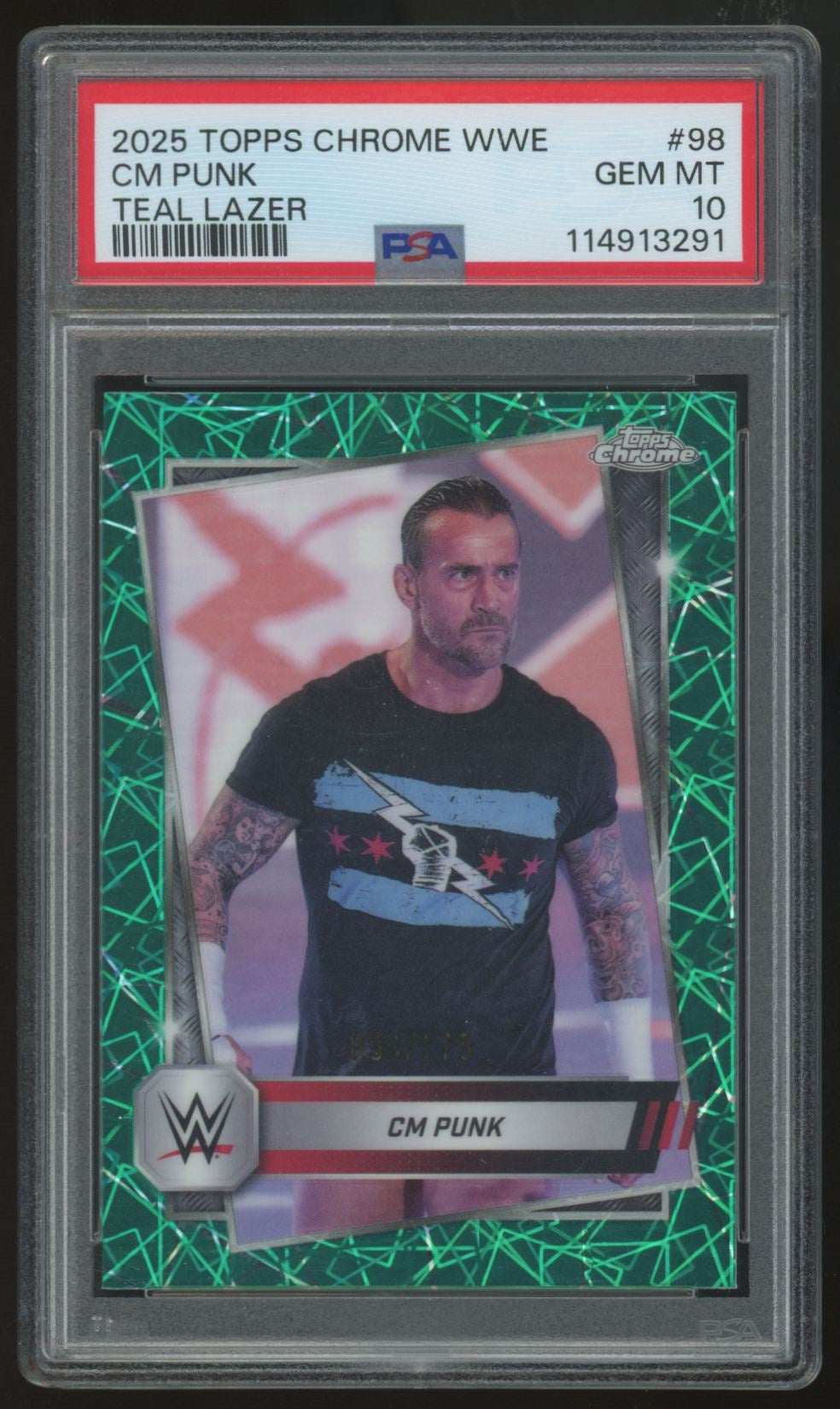2025 Topps Chrome WWE CM Punk Teal Lazer /175 #98 PSA 10