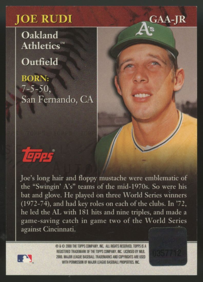 2000 Topps Joe Rudi Golden Anniversary Great Auto #GAA-JR