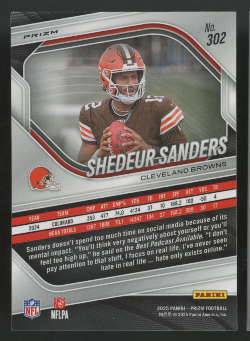 2025 Panini Prizm Shedeur Sanders RC White Disco #302
