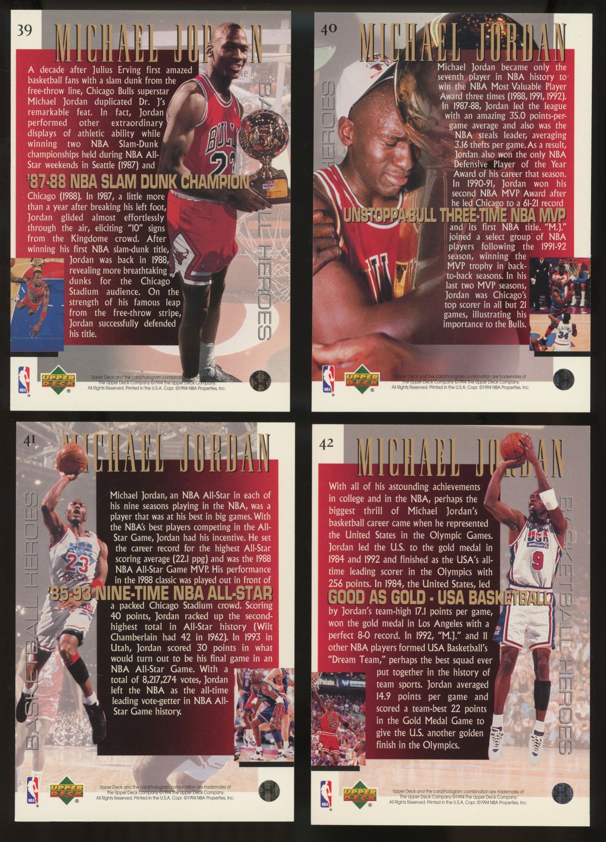 1994-95 Upper Deck Basketball Heroes Michael Jordan Complete Set (10/10) NM