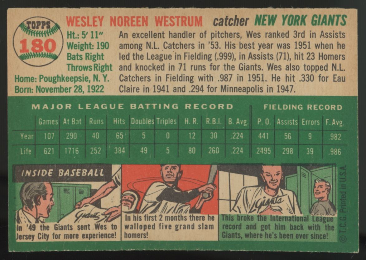 1954 Topps West Westrum #180 NM