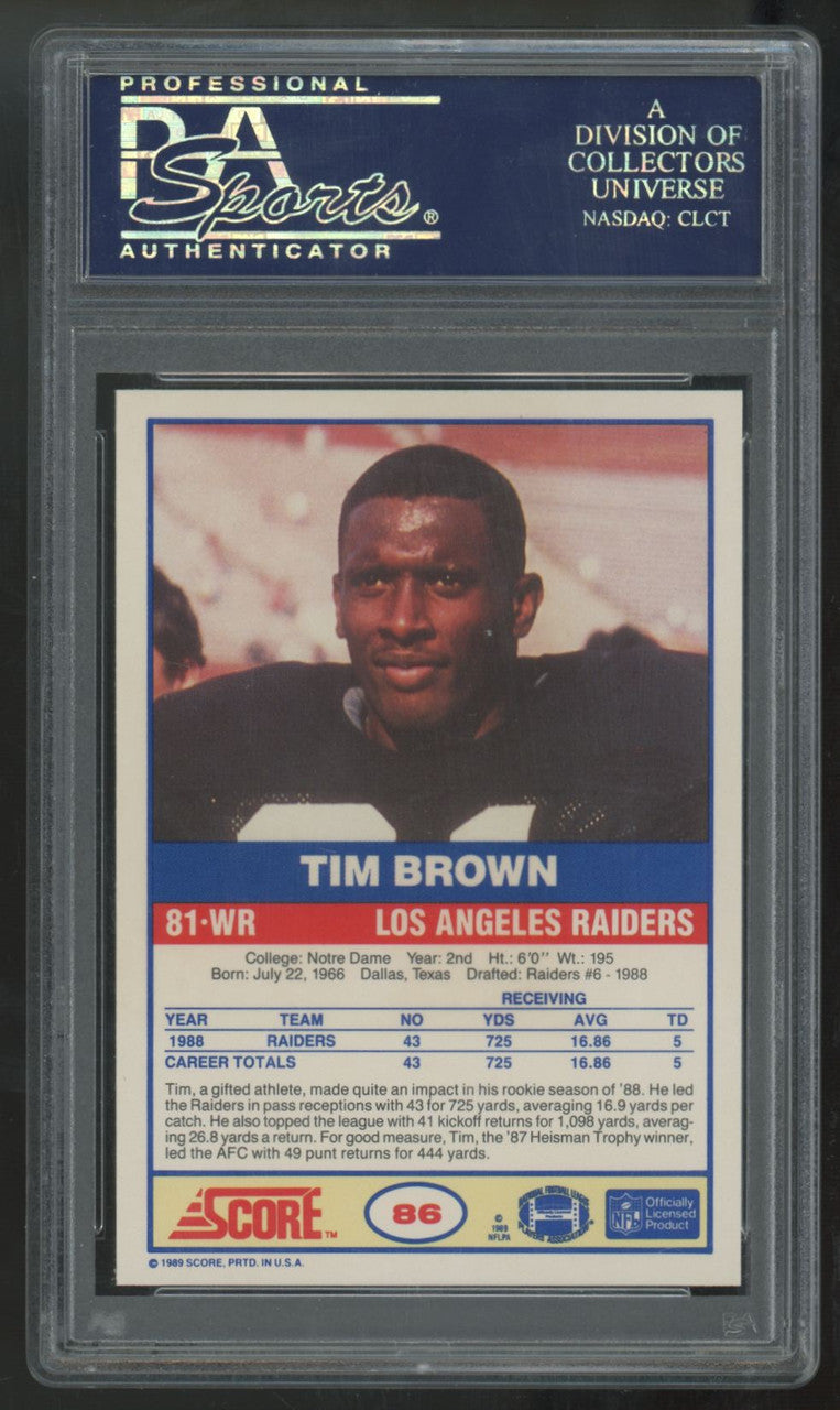 1989 Score Tim Brown RC #86 PSA 9
