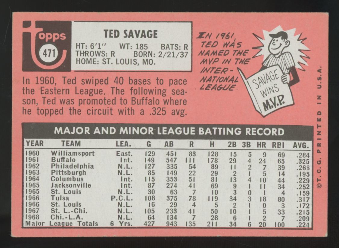 1969 Topps Ted Savage White Letters #471 EX