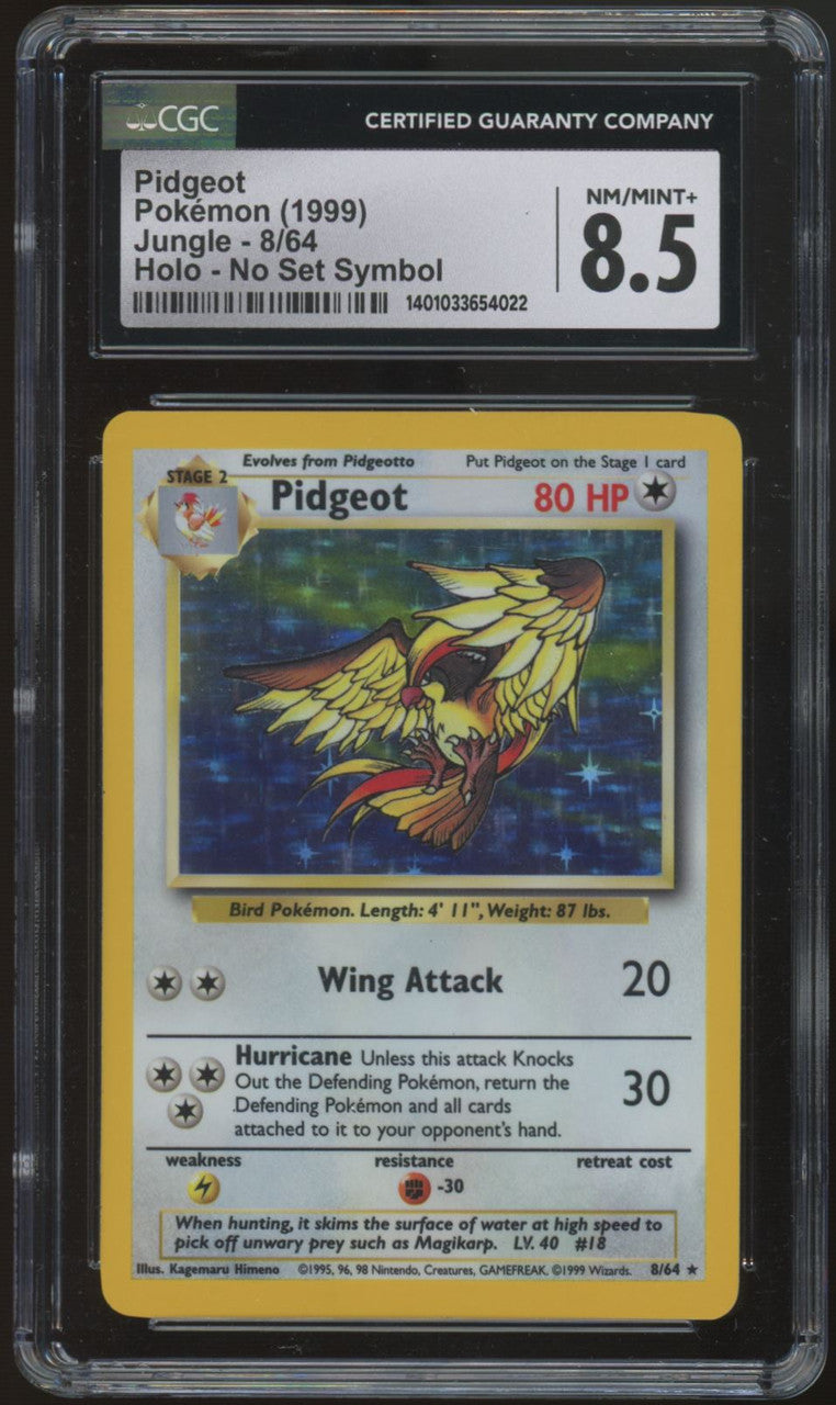 1999 Pokemon Pidgeot Jungle No Set Symbol Holo #8 CGC 8.5