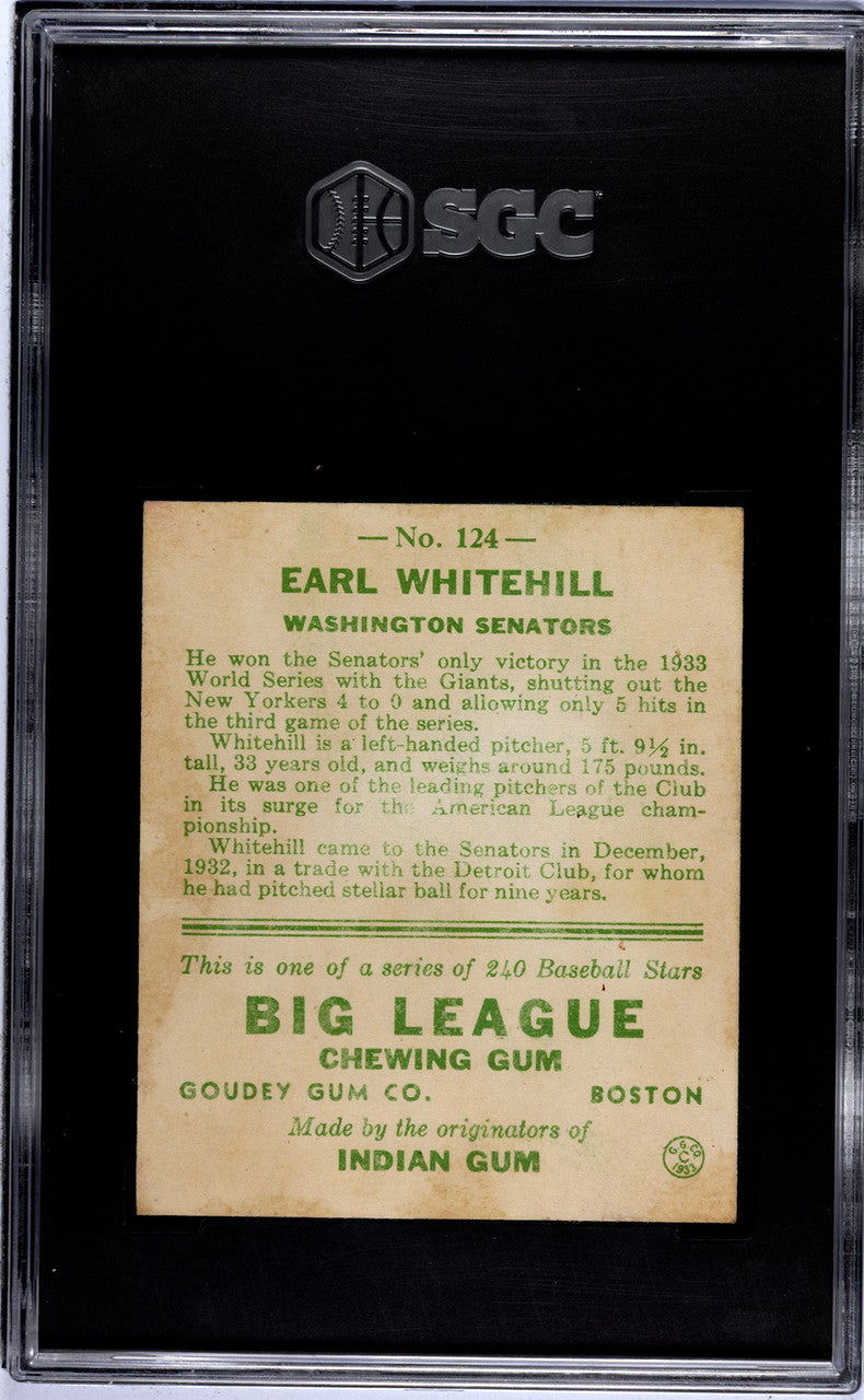 1933 Goudey Earl Whitehill RC #124 SGC 3