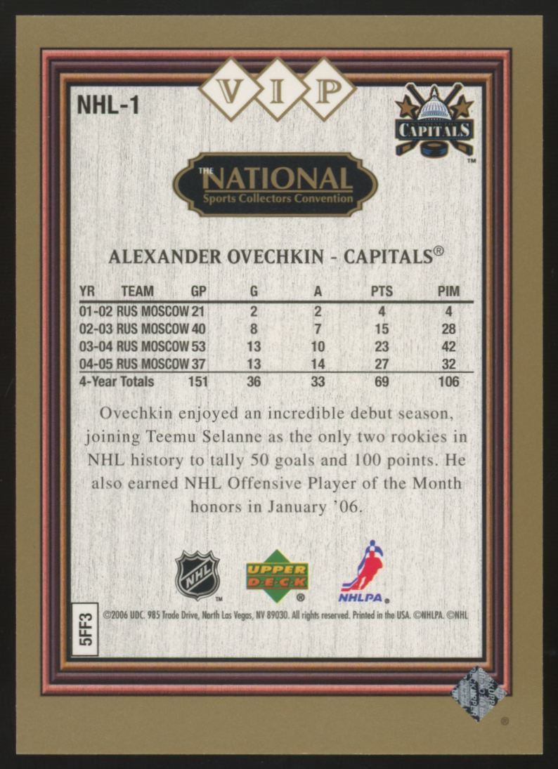 2006 Upper Deck The National VIP Alexander Ovechkin Rookie RC #NHL-1 "D"
