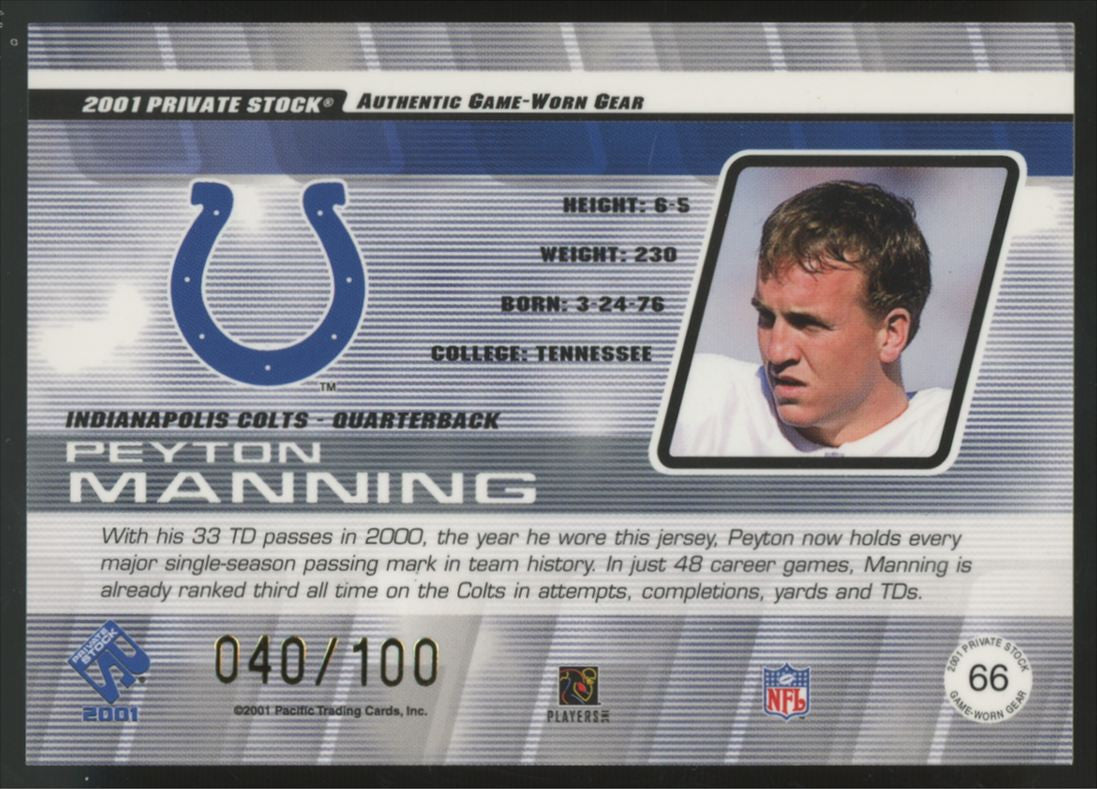 2001 Private Stock Peyton Manning Patch /100 #66