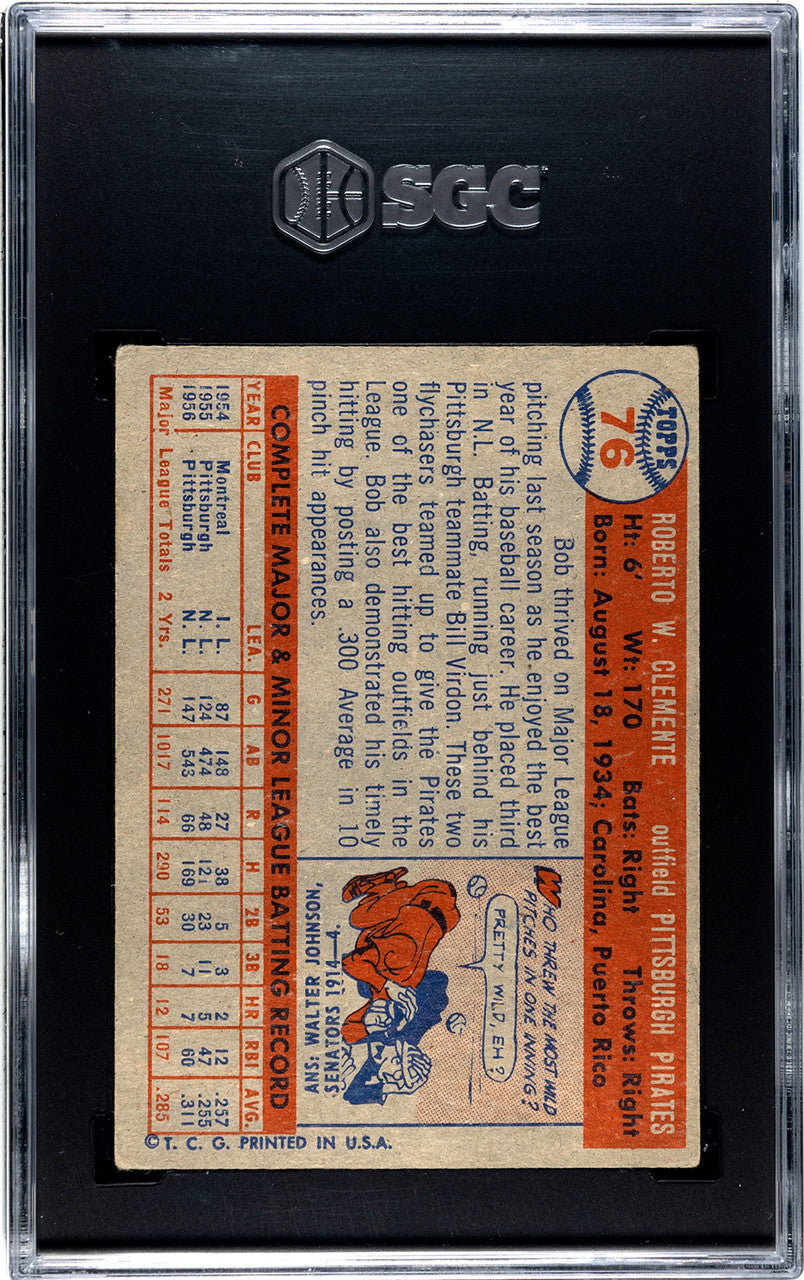 1957 Topps Bob Roberto Clemente #76 SGC 4