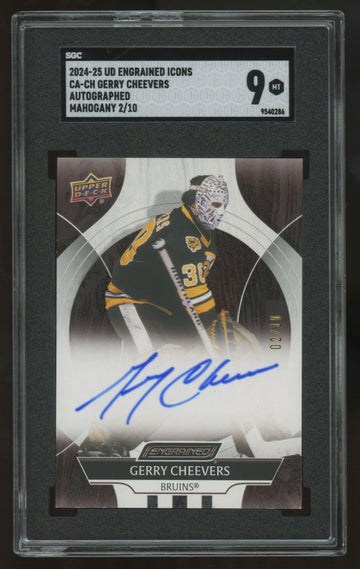2024-25 Upper Deck Engrained Icons Gerry Cheevers Mahogany Auto /10 #CA-CH SGC 9