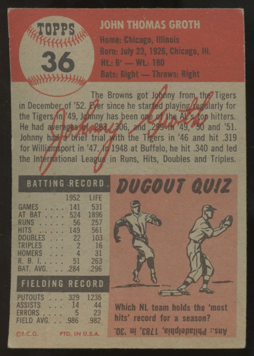 1953 Topps Johnny Groth #36 VG/EX