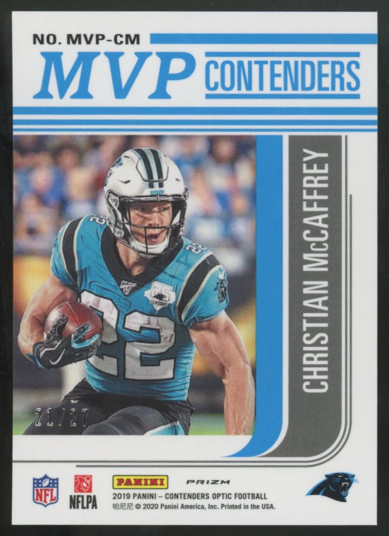 2019 Panini Contenders Optic Christian McCaffrey Green Pulsar MVP /27 #MVP-CM