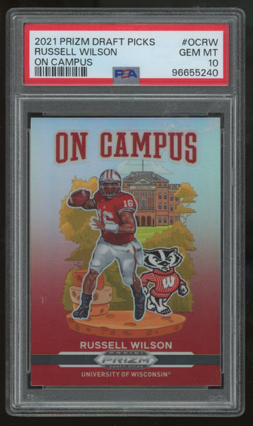 2021 Prizm Draft Picks Russell Wilson On Campus SSP #OC-RW PSA 10