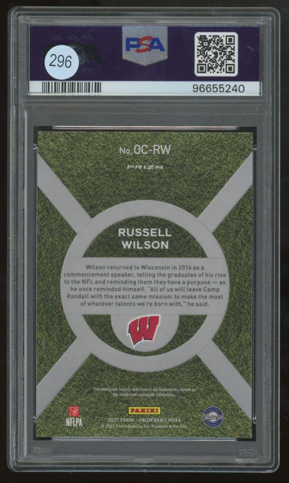 2021 Prizm Draft Picks Russell Wilson On Campus SSP #OC-RW PSA 10