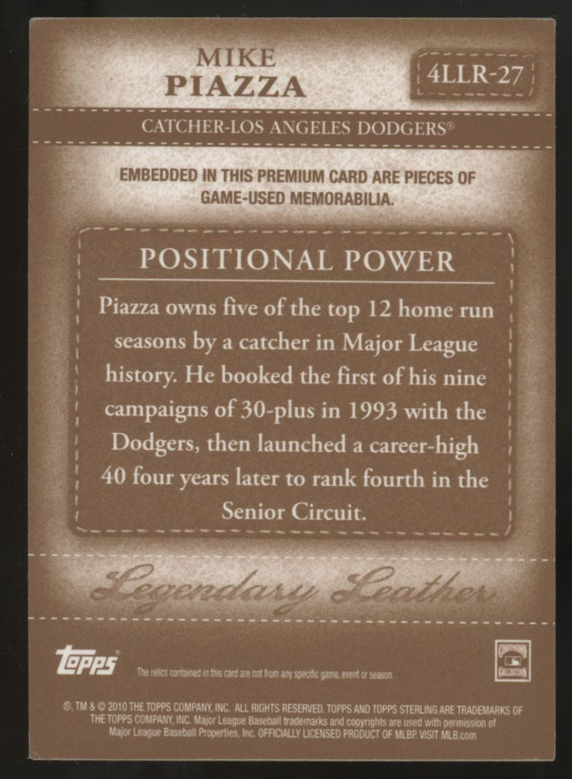 2010 Topps Sterling Mike Piazza Legendary Leather Sepia Quad Patch /10 #4LLR-27