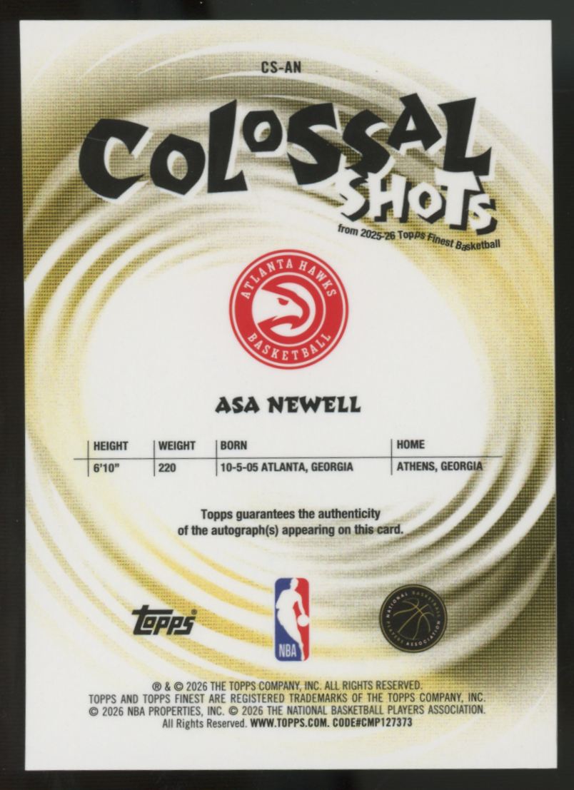2025-26 Topps Finest Asa Newell RC Colossal Shots Red/Black Geometric Auto /10