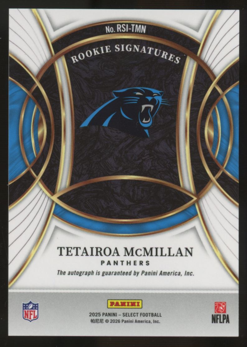 2025 Panini Select Tetairoa McMillan RC Signatures Auto #RSI-TMN
