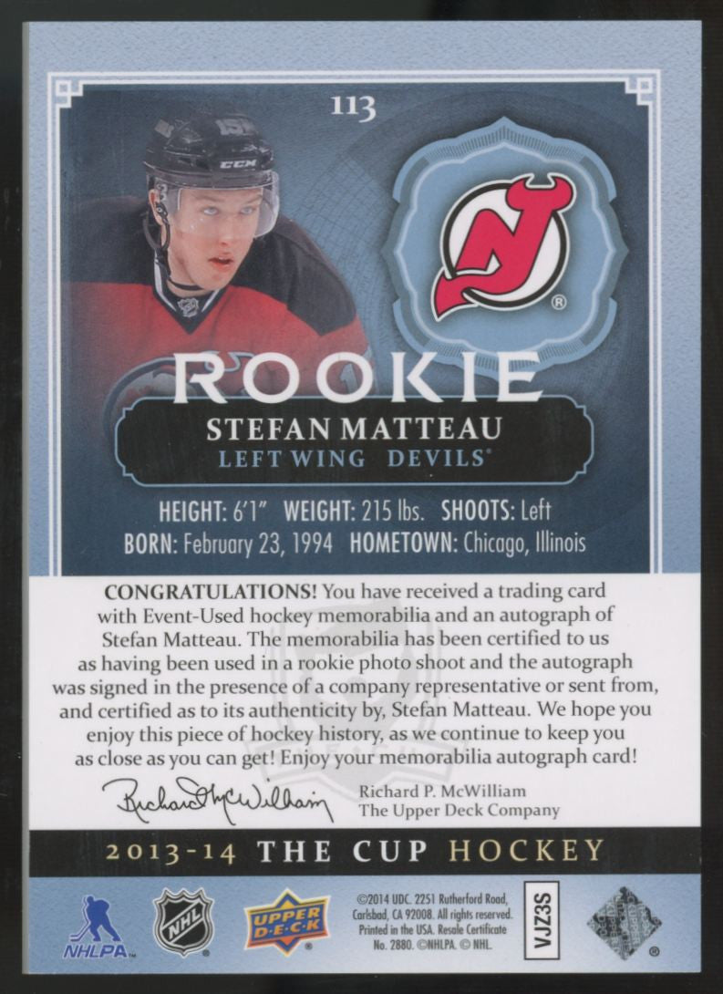 2013-14 Upper Deck The Cup Stefan Matteau RC Patch Auto RPA /249 #113