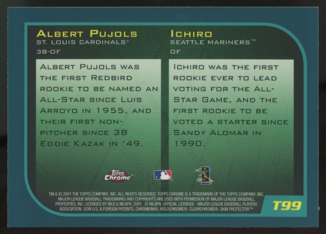 2001 Topps Chrome Traded Ichiro, Albert Pujols RC Rookies Of The Year #T99