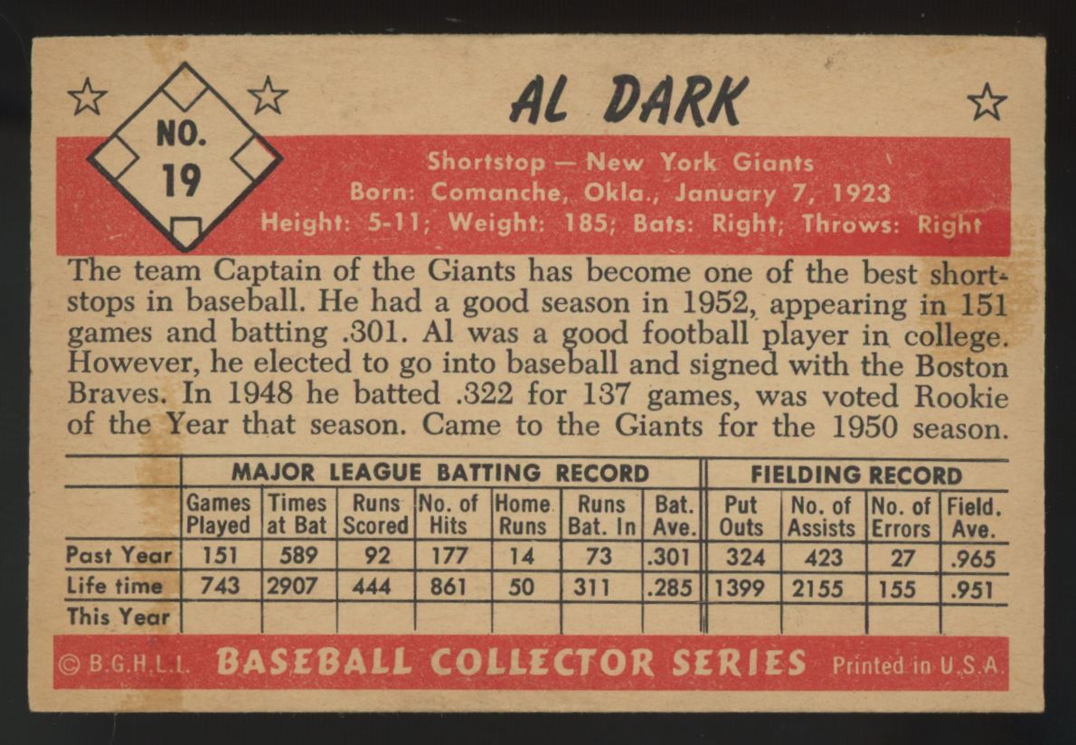 1953 Bowman Color Al Dark #19 EX