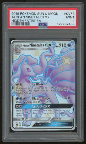 2019 Pokemon Alolan Ninetales GX Hidden Fates Full Art #SV53 PSA 9 (B)