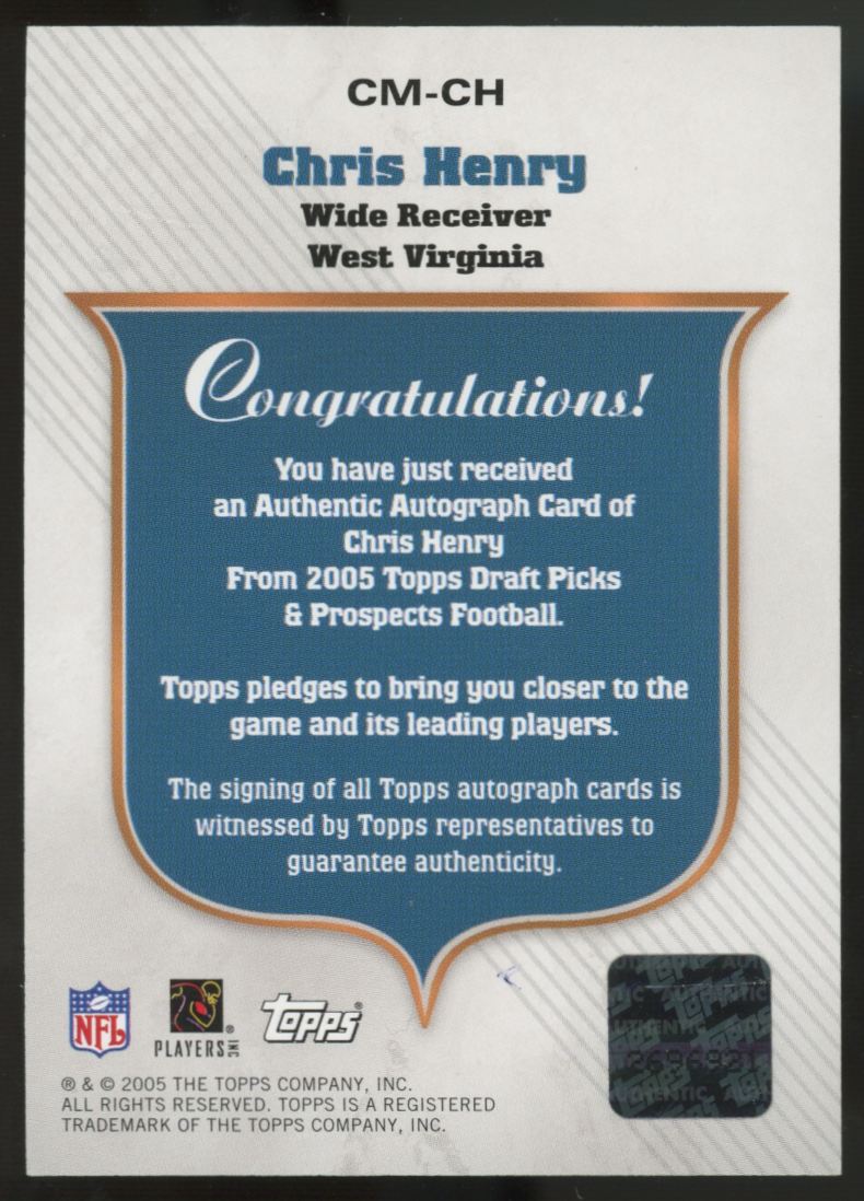 2005 Topps Draft Picks And Prospects Chris Henry Class Marks Auto #CM-CH