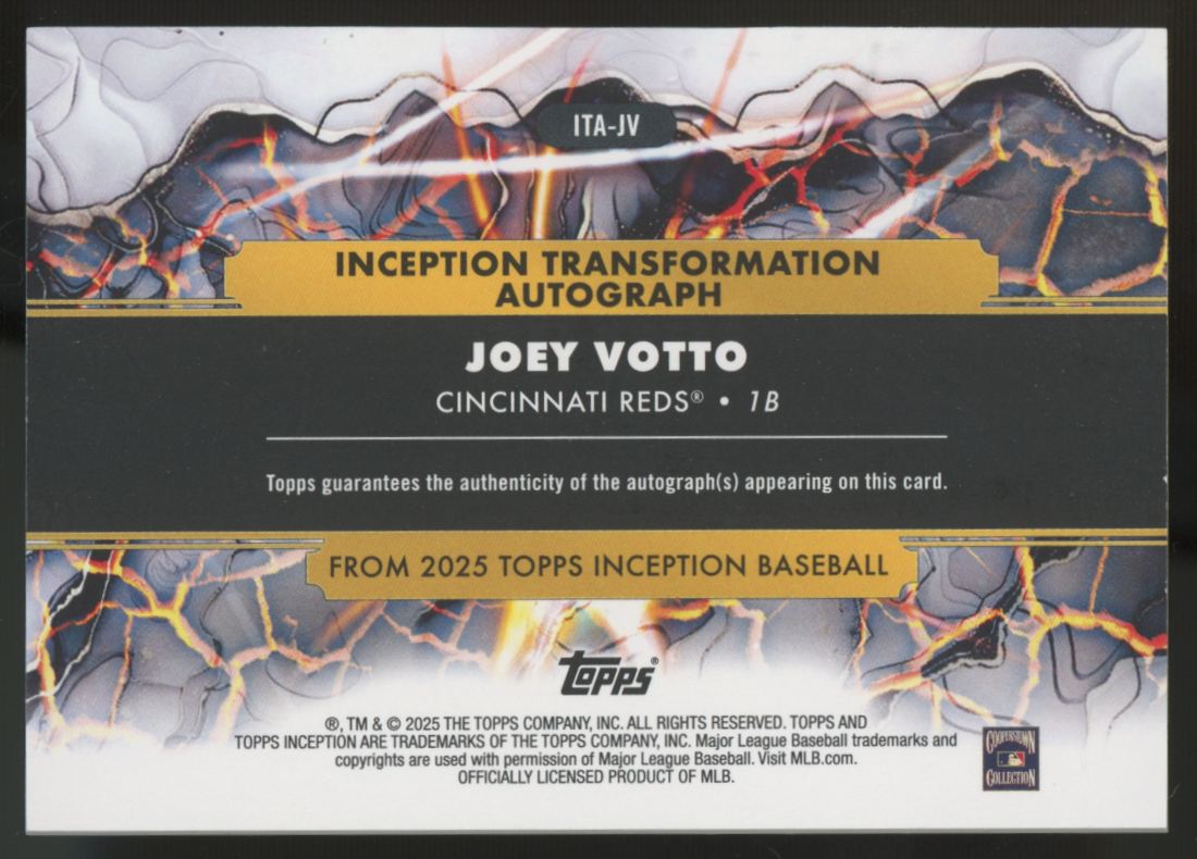 2025 Topps Inception Joey Votto Transformation Auto Red /75 #ITA-JV
