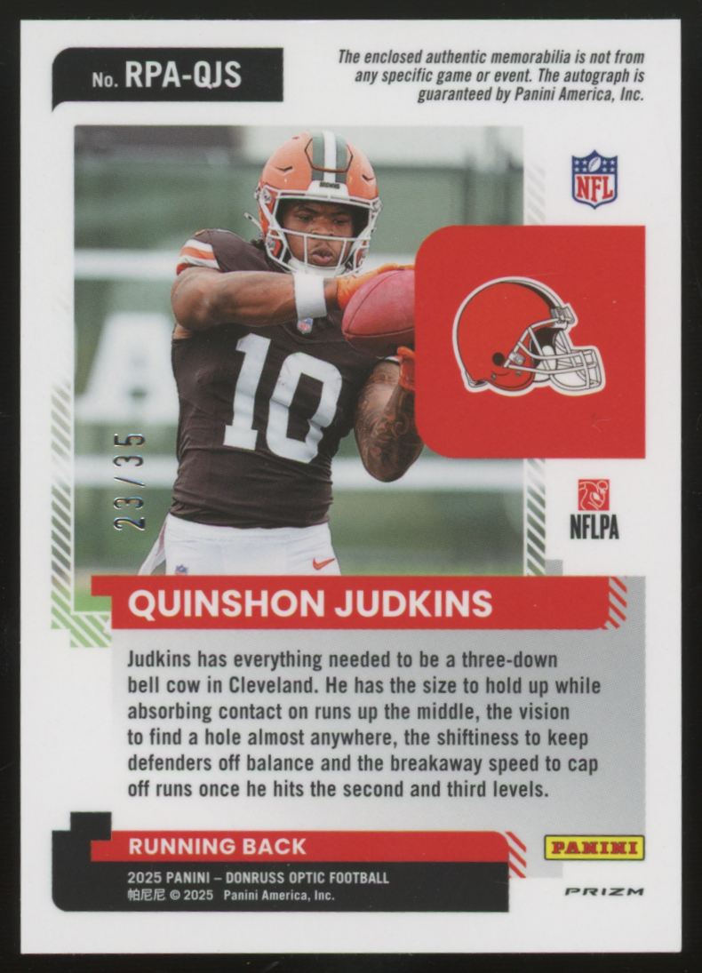 2025 Donruss Optic Quinshon Judkins RC Patch Auto RPA /35 #RPA-QJS