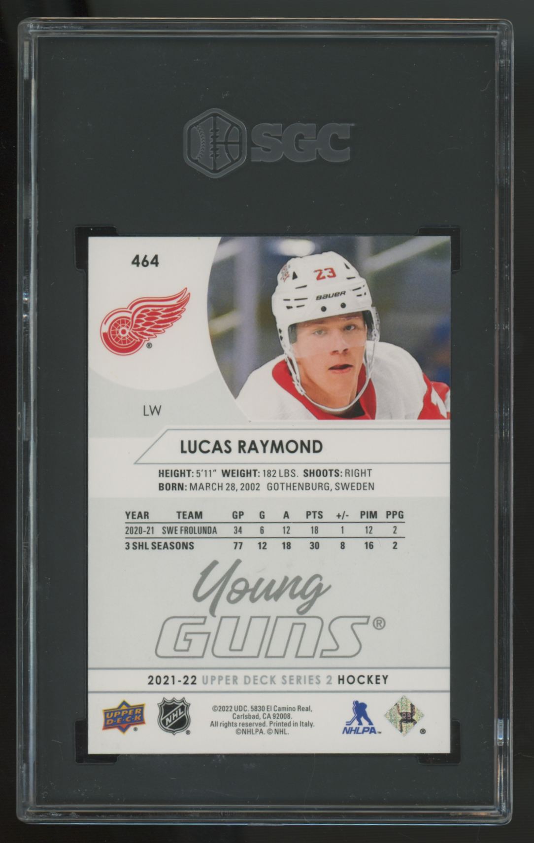 2021-22 Upper Deck Series Two Lucas Raymond RC Young Guns #464 SGC 10 *612