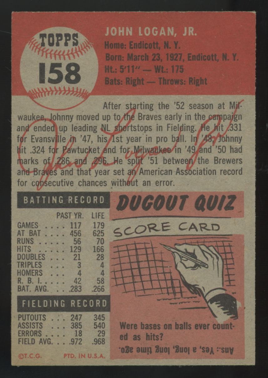 1953 Topps John Logan #158 EX/MT