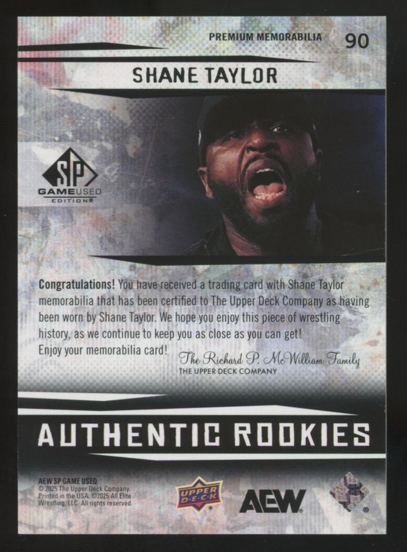 2025 SP Game Used AEW Shane Taylor RC Premium Gold Patch /10 #90