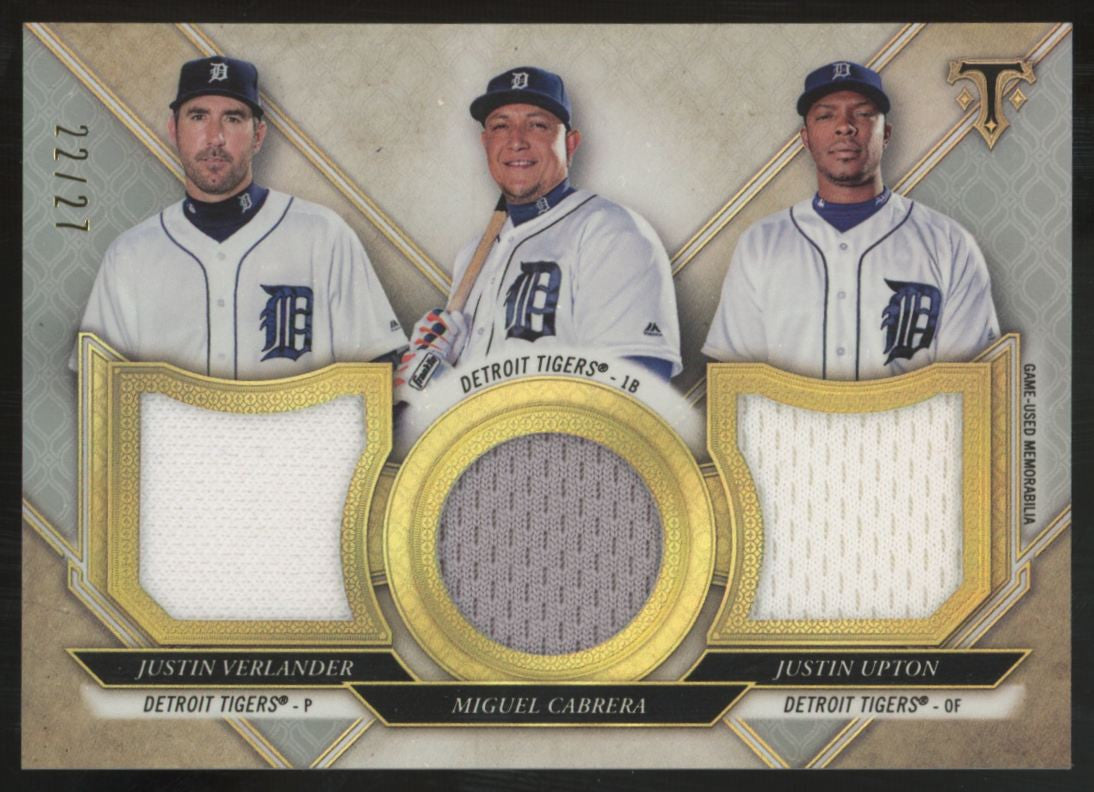 2017 Topps Triple Threads Verlander/Cabrera/Upton Silver Combo Triple Patch /27