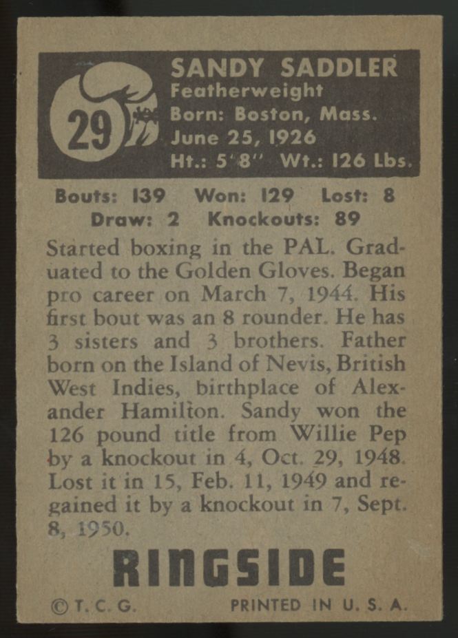 1951 Topps Ringside Sandy Saddler #29 EX