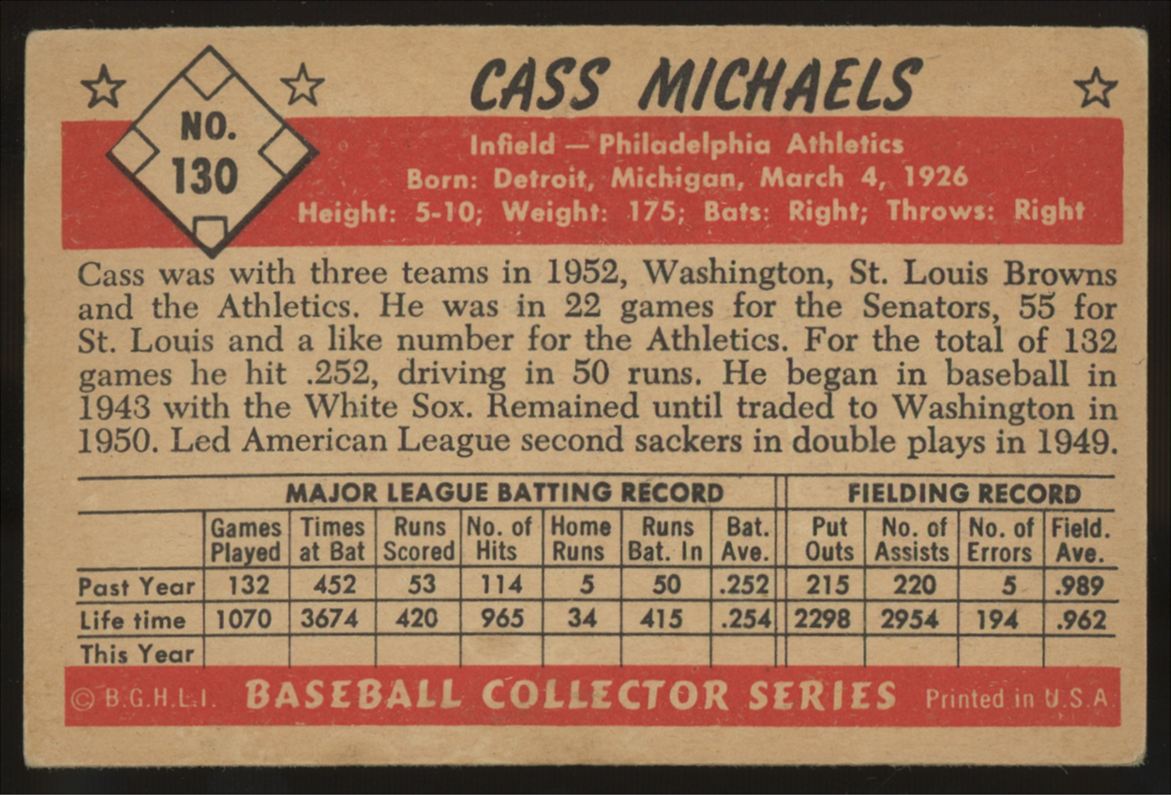 1953 Bowman Cass Michaels #130 VG/EX-EX