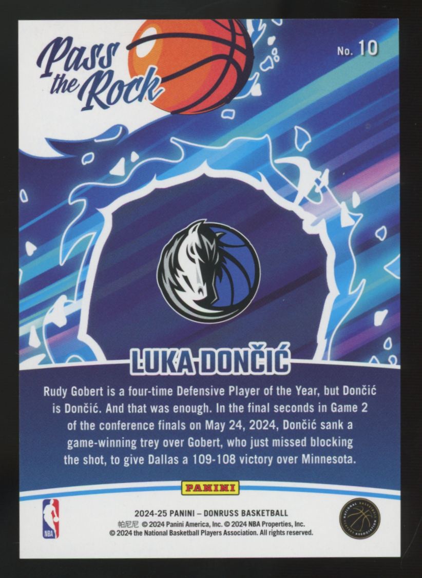 2024-25 Panini Donruss Luka Doncic Pass The Rock Checkerboard /30 #10
