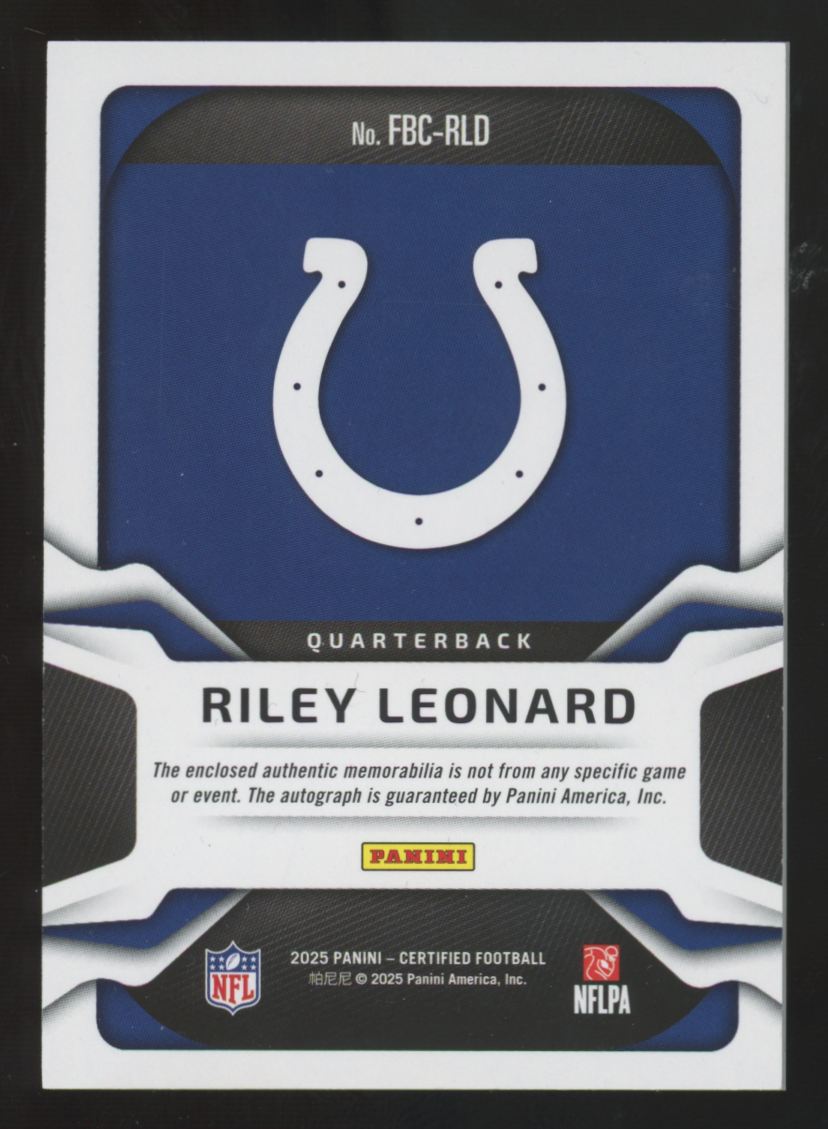 2025 Panini Certified Riley Leonard RC Freshman Mirror Patch Auto RPA /499