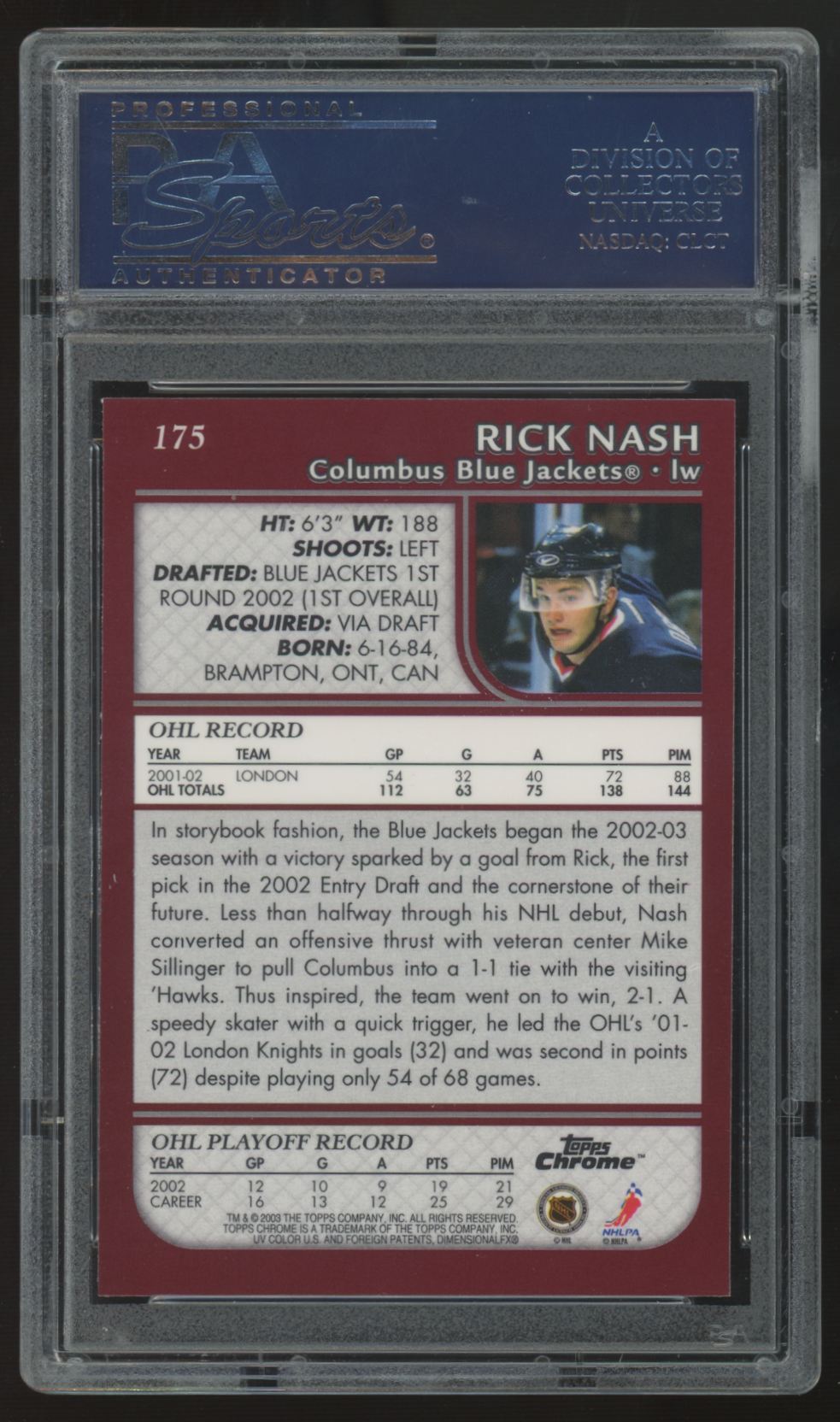 2002-03 Topps Chrome Rick Nash RC #175 PSA 10