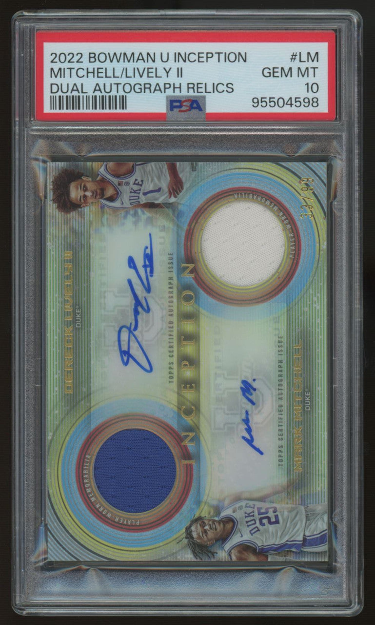 2022-23 Bowman U Inception Mitchell Lively Dual Patch Auto /99 #DADR-LM PSA 10