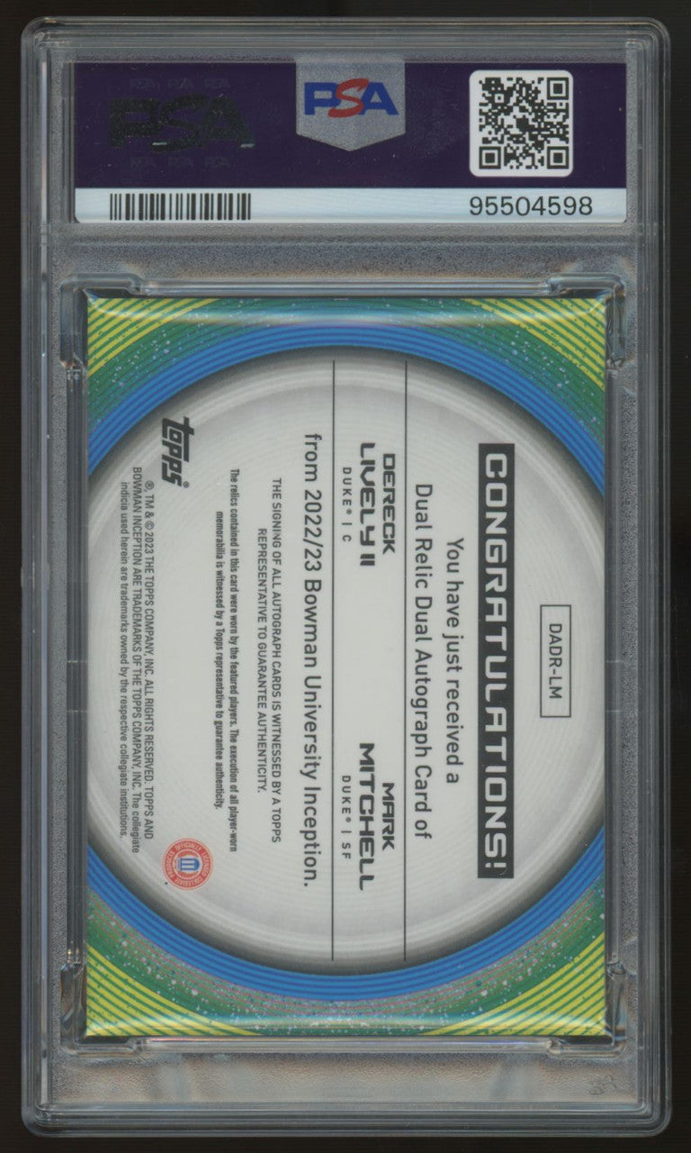 2022-23 Bowman U Inception Mitchell Lively Dual Patch Auto /99 #DADR-LM PSA 10