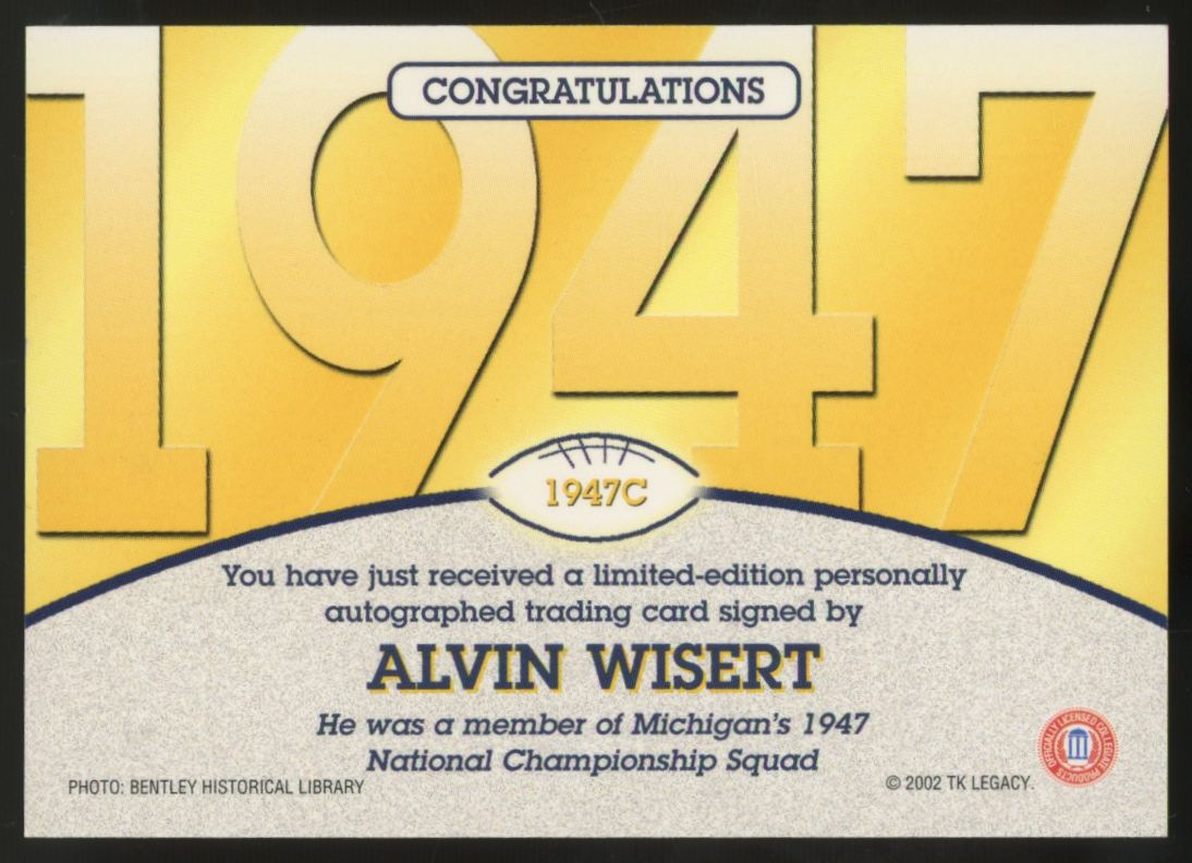 2002 TK Legacy Alvin Wistert National Champion Auto #1947C