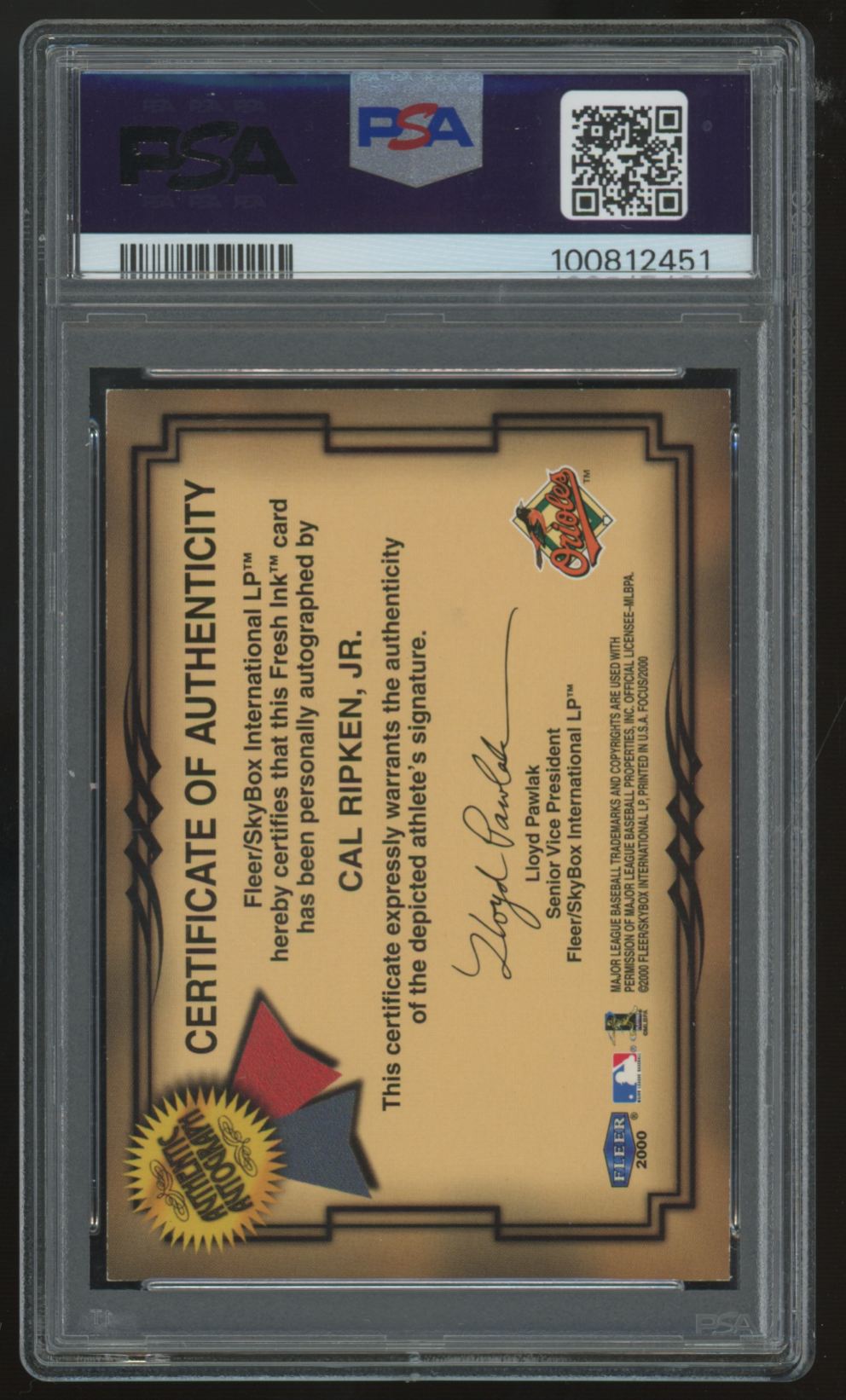 2000 Fleer Focus Cal Ripken Jr. Fresh Ink Auto PSA 8
