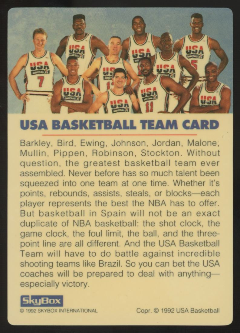 1992 Skybox USA Team Card Jordan/Bird/Barkley/Stockton/Pippen/Ewing/Johnson