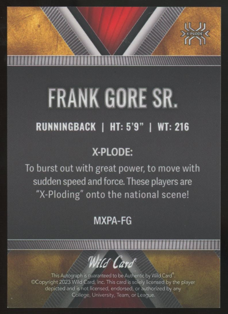 2023 Wild Card Matte Frank Gore Sr. Gold X-Plode 1/1 Auto #MXPA-FG