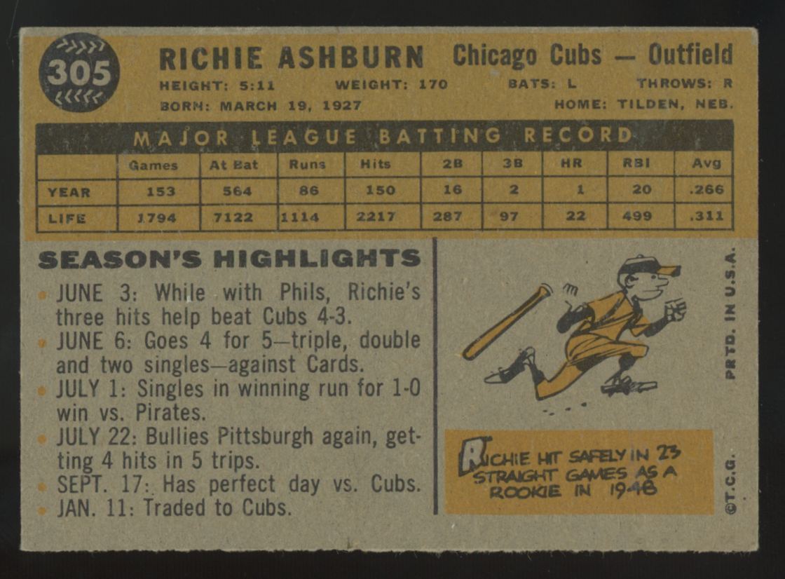 1960 Topps Richie Ashburn #305 EX