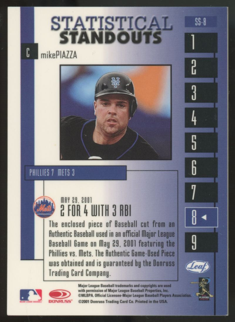 2001 Leaf Rookies & Stars Mike Piazza Statistical Standouts Ball Relic #SS-8